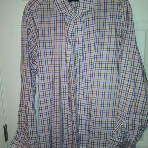 Ledbury: Men's Blue, Brown & Pink Check. Barrel cuffs, Neck: 17.5 Sleeve: 37 - Picture 2 of 6